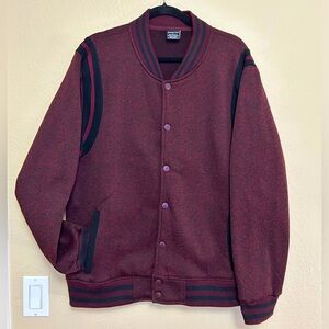 Ring of Fire Men’s Burgundy Varsity Bomber Jacket - Size Large